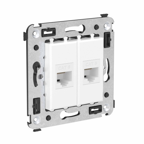 Компьютерная розетка RJ-45 без шторки в стену, кат.6 двойная, Avanti, белое облако Компьютерная розетка RJ-45 без шторки в стену, кат.6 двойная, Avanti, белое облако