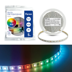 Светодиодная LED лента Feron LS606, 60SMD(5050)/m 14,4W/m 12V 5m RGB