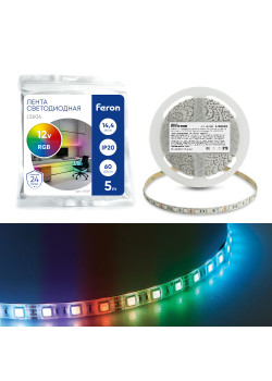 Светодиодная LED лента Feron LS606, 60SMD(5050)/m 14,4W/m 12V 5m RGB