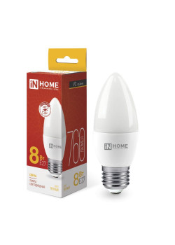 Лампа светодиодная LED-СВЕЧА-VC 8Вт свеча 3000К тепл. бел. E27 760лм 230В IN HOME 4690612020440