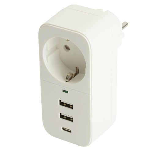 Сетевой фильтр 1-местный с/з STEKKER 250В, 16А,  2USB+1Type-C 2,4 A, серия Nova, HM81-11-1, белый