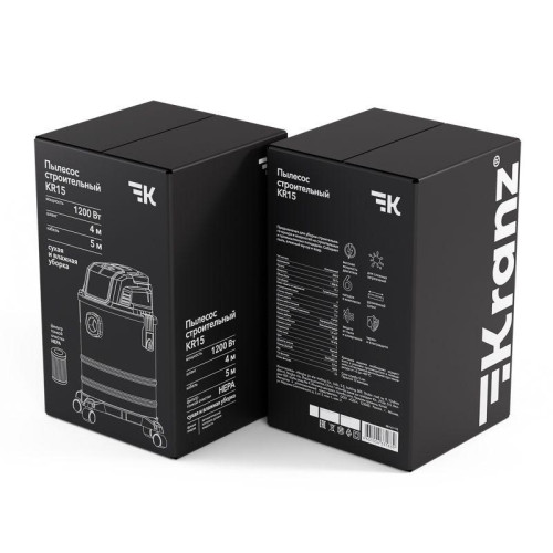 Пылесос строительный KR15 1200Вт 15л 4м Kranz KR-16-1115 Пылесос строительный KR15 1200Вт 15л 4м Kranz KR-16-1115