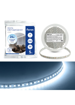 Светодиодная LED лента Feron LS501, 120SMD(2835)/м 11Вт/м 24V 5000*8*1.22мм 6000К IP20