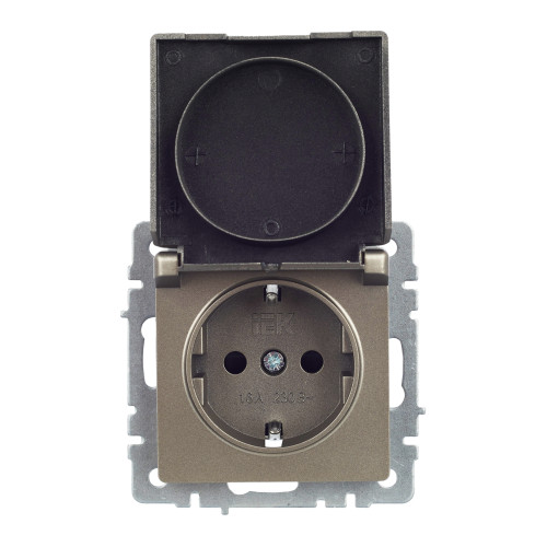BRITE Розетка 1-местная с заземлением с защитными шторками и крышкой 16А IP44 РСбш10-3-44-БрШ шампань IEK BRITE Розетка 1-местная с заземлением с защитными шторками и крышкой 16А IP44 РСбш10-3-44-БрШ шампань IEK