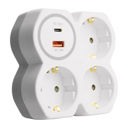 Разветвитель сетевой на 3 выхода с/з, STEKKER, 250В, 16А, USB A+Type C, 2,4А, PD, белый/серый ADP16-17-20 Разветвитель сетевой на 3 выхода с/з, STEKKER, 250В, 16А, USB A+Type C, 2,4А, PD, белый/серый ADP16-17-20