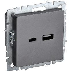 BRITE Розетка USB A+C 18Вт РЮ11-1-БрС сталь IEK