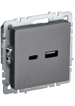 BRITE Розетка USB A+C 18Вт РЮ11-1-БрС сталь IEK