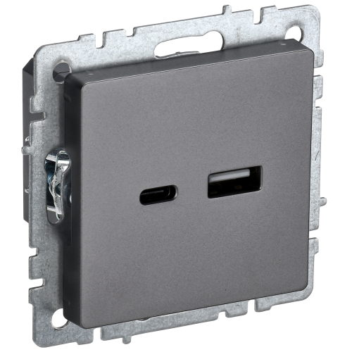 BRITE Розетка USB A+C 18Вт РЮ11-1-БрС сталь IEK