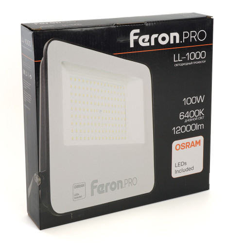 Светодиодный прожектор Feron.PRO LL-1000 IP65 100W 6400K черный Светодиодный прожектор Feron.PRO LL-1000 IP65 100W 6400K черный