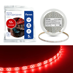 Светодиодная LED лента Feron LS604, 60SMD(2835)/m 4.8W/m 12V IP65 5m красный