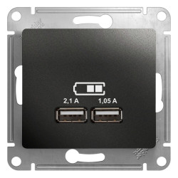GLOSSA USB РОЗЕТКА А+А, 5В/2,1А, 2х5В/1,05А, механизм, АНТРАЦИТ