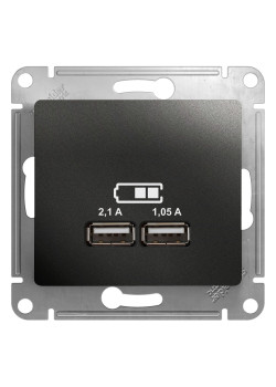 GLOSSA USB РОЗЕТКА А+А, 5В/2,1А, 2х5В/1,05А, механизм, АНТРАЦИТ