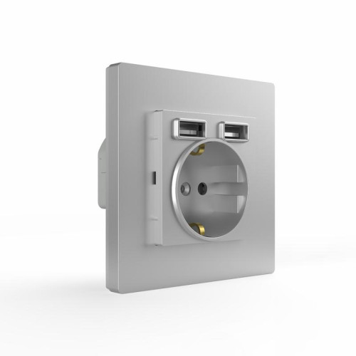 Розетка 1-м СП Pixel с заземл. с 2-мя заряд. устр. USB тип A+A механизм алюм. TOKOV ELECTRIC TKE-PX-R1U2A-C03 Розетка 1-м СП Pixel с заземл. с 2-мя заряд. устр. USB тип A+A механизм алюм. TOKOV ELECTRIC TKE-PX-R1U2A-C03