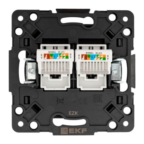 Стокгольм Механизм Розетки RJ-45 2-местной черный EKF Стокгольм Механизм Розетки RJ-45 2-местной черный EKF