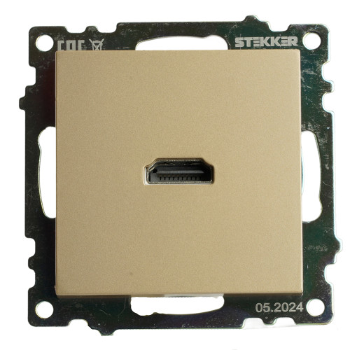 Розетка HDMI 2.1, Type A (механизм), STEKKER, GLS00-7118-08, серия Катрин, золото Розетка HDMI 2.1, Type A (механизм), STEKKER, GLS00-7118-08, серия Катрин, золото
