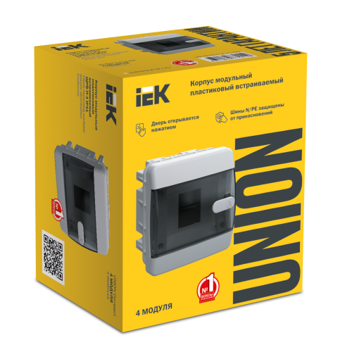 UNION Compact Корпус пластиковый ЩРВ-П-4 IP41 черная прозрачная дверь IEK