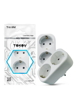 Разветвитель 2-м с заземл. 16А 250В IP20 полипропилен бел. TOKOV ELECTRIC TKL-S2Z-C01