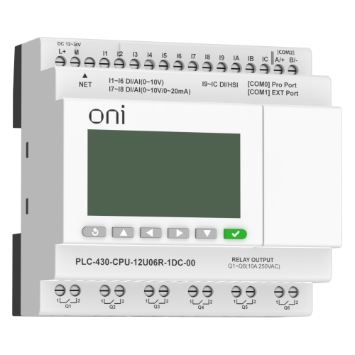 ПЛК 430 Модуль ЦПУ 4 DI 6 UI (0-10 В/DI) 2 UI (0-10 В/0-20 мА/DI) 6 RO 24В DC с Ethernet портом с экраном ONI