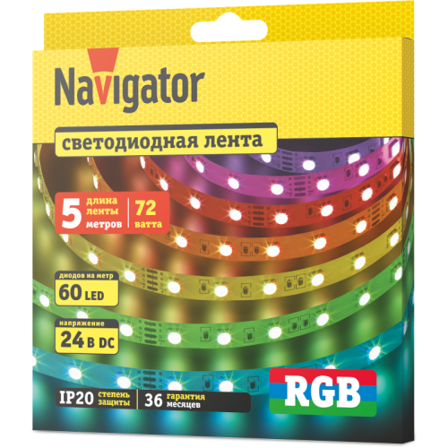 Лента светодиодная 95 313 NLS-5050RGB60-14.4-IP20-24V (уп.5м) Navigator 95313 Лента светодиодная 95 313 NLS-5050RGB60-14.4-IP20-24V (уп.5м) Navigator 95313