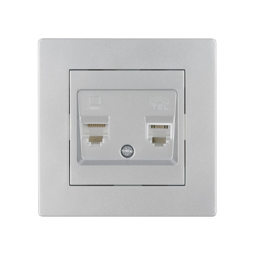 Розетка телефонная RJ11 + компьютерная RJ45 серебр. металлик Розетка телефонная RJ11 + компьютерная RJ45 серебр. металлик
