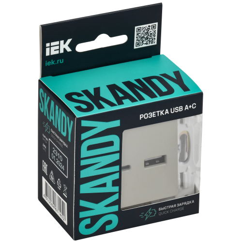 SKANDY Розетка USB A+C 18Вт SK-R13B бежевый IEK