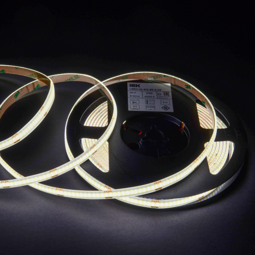 Лента светодиодная 5м COB 312LED/м 8Вт/м IP65 ширина 8мм 24В нейтральный белый IEK