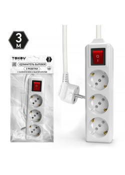 Удлинитель 3х3м с заземл. с выкл. 10А 3х1.5 TOKOV LIGHT TKL-C01-BU3-3-1.5-ZV