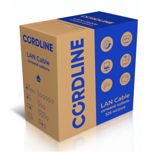 Кабель витая пара СORDLINE F/UTP 5e Сu 4х2х0.48 PVC IN MID серый 305м Кабель витая пара СORDLINE F/UTP 5e Сu 4х2х0.48 PVC IN MID серый 305м