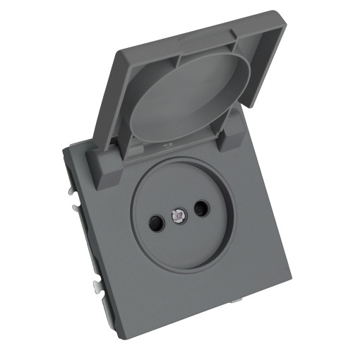 Розетка 1-местная с крышкой с защ. штор, STEKKER, б/з, IP42, 250В, 16А, серия Эмили, RST16-5113-10, платиново-серый, soft touch