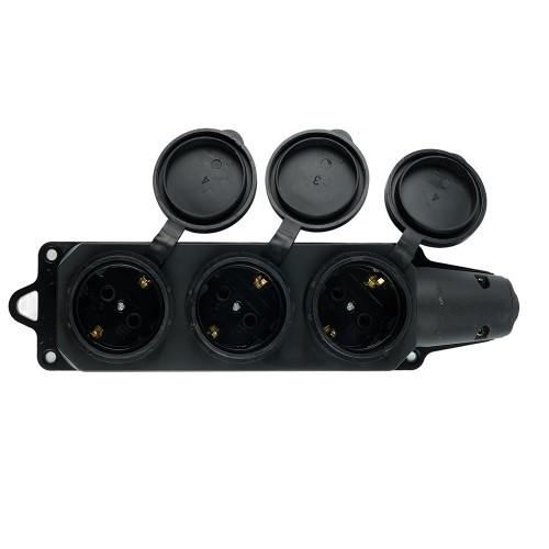 Розетка переносная 3-местная c/з STEKKER, RST16-23-44, штепсельная 250В, 16А, IP44, черный Розетка переносная 3-местная c/з STEKKER, RST16-23-44, штепсельная 250В, 16А, IP44, черный