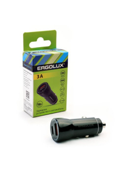 Адаптер автомобильный ELX-CA01-C02 1USB+1Type C 12В 5В/3А LED коробка черн. ERGOLUX 15106