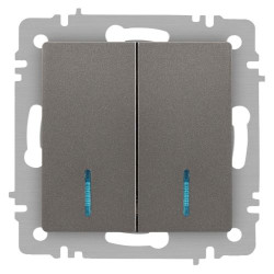 Выключатель Accent 6-105-09 двойн. с подсветкой 10А-250В IP20 СУ AL/CU титан Intro Б0063525