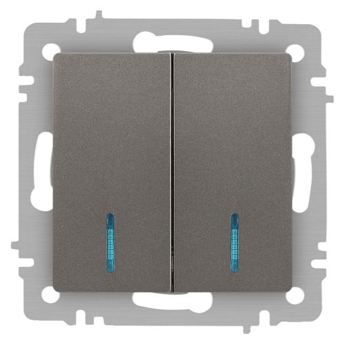 Выключатель Accent 6-105-09 двойн. с подсветкой 10А-250В IP20 СУ AL/CU титан Intro Б0063525