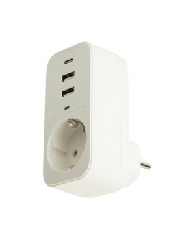 Сетевой фильтр 1-местный с/з STEKKER 250В, 16А,  2USB+1Type-C 2,4 A, серия Nova, HM81-11-1, белый