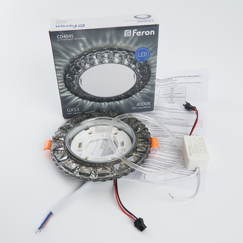 Светильник встраиваемый с белой LED подсветкой Feron CD4045 потолочный GX53 без лампы, серый, хром Светильник встраиваемый с белой LED подсветкой Feron CD4045 потолочный GX53 без лампы, серый, хром