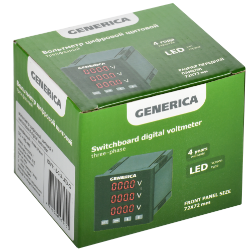 Вольтметр цифровой щитовой трехфазный DO RS-485 72х72мм LED GENERICA Вольтметр цифровой щитовой трехфазный DO RS-485 72х72мм LED GENERICA