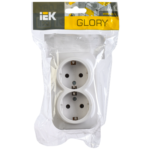 GLORY Розетка 2-местная для открытой установки с заземлением без защитных шторок 16А РС22-3-ХБ белый IEK