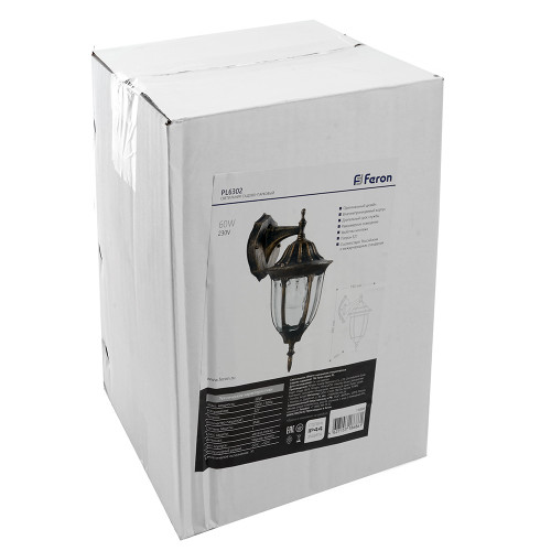 Светильник садово-парковый Feron PL6302 шестигранный на стену вниз 60W 230V E27, черное золото Светильник садово-парковый Feron PL6302 шестигранный на стену вниз 60W 230V E27, черное золото