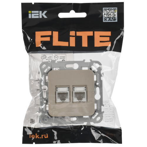 FLITE Розетка 2-местная компьютерная RJ45 категория 5Е UTP РК5е-2-0-ФлЛ льняной IEK