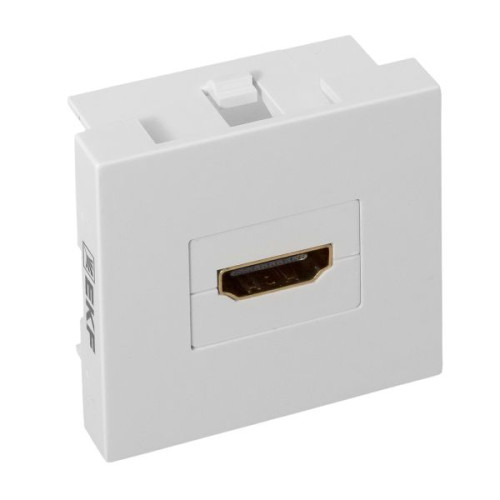 Розетка HDMI 45x45, 2 модуля, 1 гнездо, без индикатора, белая EKF Розетка HDMI 45x45, 2 модуля, 1 гнездо, без индикатора, белая EKF