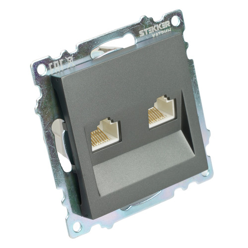 Розетка компьютерная 2-местная RJ-45 (механизм) STEKKER GLS00-7109-06 , серия Катрин, графит Розетка компьютерная 2-местная RJ-45 (механизм) STEKKER GLS00-7109-06 , серия Катрин, графит