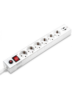 Удлинитель с сетевым фильтром 6х1.8м с заземл. 10А IP20 BU-SP1.8_USB_2A-W 2.2кВт CCA бел. BURO 992309