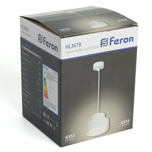 Светильник потолочный Feron HL3678 Barrel AURA levitation 12W, 230V, GX53, белый, на подвесе 1,7 м Светильник потолочный Feron HL3678 Barrel AURA levitation 12W, 230V, GX53, белый, на подвесе 1,7 м