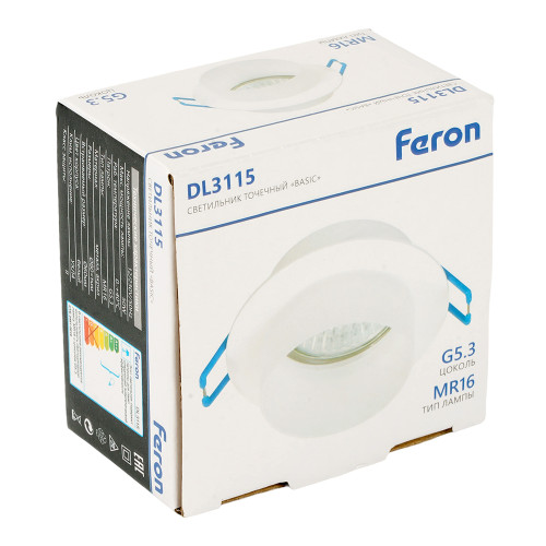 Светильник встраиваемый Feron DL3115 потолочный MR16 G5.3 белый Светильник встраиваемый Feron DL3115 потолочный MR16 G5.3 белый