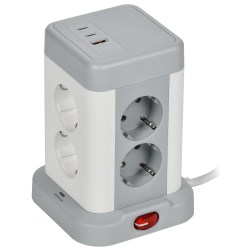 Удлинитель У08K 8 мест 2P+PE 1,5м 3х1,0мм2 16А/250В USB A+C 20Вт серый DOMINIC IEK