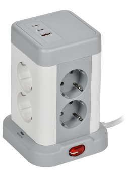 Удлинитель У08K 8 мест 2P+PE 1,5м 3х1,0мм2 16А/250В USB A+C 20Вт серый DOMINIC IEK