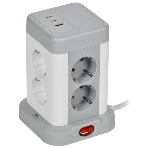 Удлинитель У08K 8 мест 2P+PE 1,5м 3х1,0мм2 16А/250В USB A+C 20Вт серый DOMINIC IEK