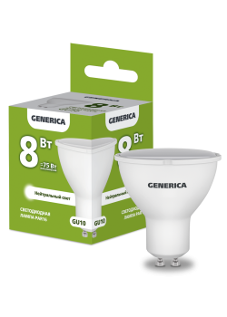 Лампа светодиодная PAR16 софит 8Вт 230В 4000К GU10 GENERICA
