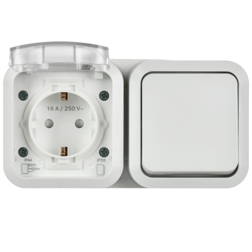 TORS Блок розетка + выключатель горизонтальный 16А IP55 TS342 белый IEK TORS Блок розетка + выключатель горизонтальный 16А IP55 TS342 белый IEK