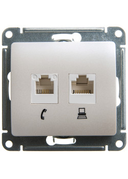 GLOSSA РОЗЕТКА двойная RJ11+RJ45 кат.5e, механизм, ПЕРЛАМУТР